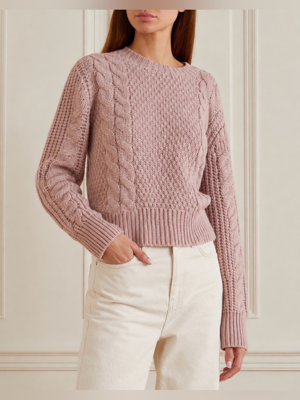 SKIN Baby Alpaca Wool Aya Dusty Orchid Pink Cable Knit Sweater Size S